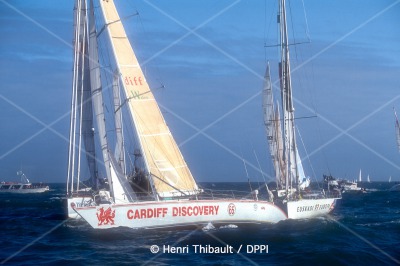 Start for Alan Wynne-Thomas, skipper Cardiff Discovery, DNF, during the Vendee Globe 1992-1993, in Les Sables d'Olonne, France, on november 22, 1992 - Photo Henri Thibault / DPPI