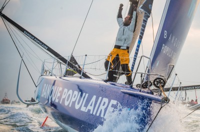 Finish arrival of Armel Le Cleac’h (FRA), skipper Banque Populaire VIII, winner of the sailing circumnavigation solo race Vendee Globe, in 74d 3h 35min 46sec, in Les Sables d'Olonne, France, on January 19th, 2017 - Photo Vincent Curutchet / DPPI / Vendee Globe
