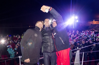 Skippers selfie during Finish arrival of Jeremie Beyou (FRA), skipper Maitre Coq, 3rd of the sailing circumnavigation solo race Vendee Globe, in Les Sables d'Olonne, France, on January 23rd, 2017 - Photo Vincent Curutchet / DPPI / Vendee Globe