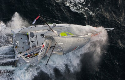 Sailing aerial images of the IMOCA boat Finistere Mer Vent, skipper Jean Le Cam (FRA) during training for the Vendee Globe 2016, off Belle Ile in South Brittany, on october 13, 2016 - Photo Jean-Marie Liot / DPPI / Vendee Globe