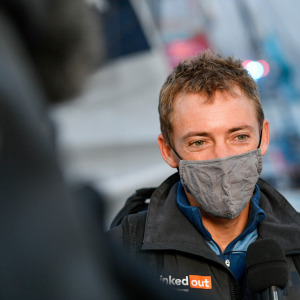 Skipper Thomas Ruyant is talking to media before the start of the Vendee Globe 