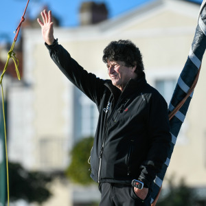 Skipper Jean Le Cam, Yes We Cam!, is portraited at pontoons before the start of the Vendee Globe 