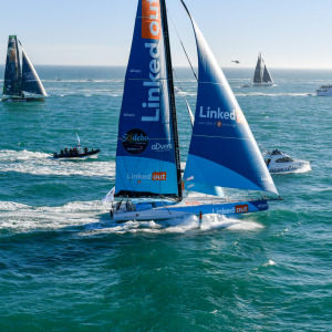  LinkedOut, skipper Thomas Ruyant (FRA) is taking the start of the Vendee Globe