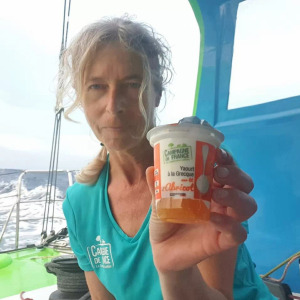 Miranda Merron enjoys a yogurt from her sponsor 