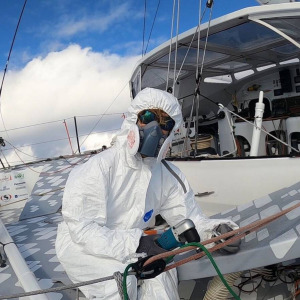 Isabelle Joschke is fixing her boat