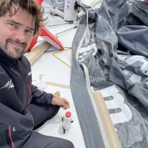 Boris Herrmann fixing a sail