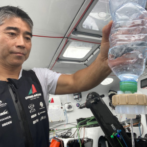 Kojiro Shiraishi is filtring sea water to see if this area of the Indian Ocean contains plastic micro-particles