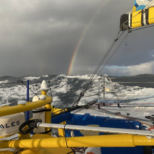 Rough sea, 45kt wind and a beautiful rainbow