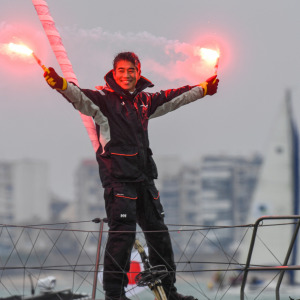 Kojiro celebrating with flares