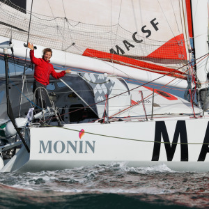 Isabelle Joschke arrives in Les Sables d'Olonne aboard MACSF